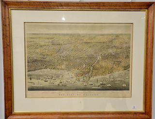 Currier & Ives  hand colored lithograph map  "The City of Chicago"  marked lower left: Copyright 1892 by Currier & Ives N.Y. 