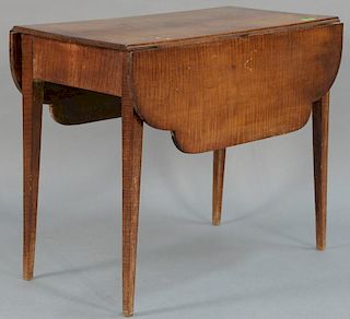 Federal tiger maple table with shaped drop leaves and old paper label underneath stating it belonged to R.D. M. Smith, circa 