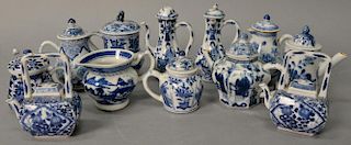 Twelve small blue and white coffee and teapots including Chinese export and Canton.
