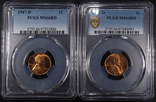 (2) 1947-D LINCOLN CENT PCGS MS-66 RD