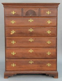 Chippendale cherry tall chest of six drawers with cornice molded top, all set on bracket feet, circa 1760.  (low)  height 53 
