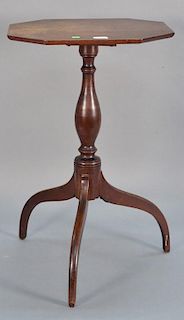 Federal eight sided candlestand on turned shaft set on tripod base, traces of original red paint, two initials underside "RK"