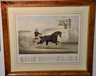 Currier & Ives  large folio hand colored lithograph  "The Celebrated Horse Dexter, The King of the World"  as he passes the J