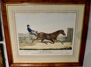 Nathaniel Currier  large folio hand colored lithograph  "The Celebrated Trotting Horse Trustee as he Appeared in his 20th Mil