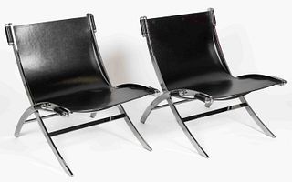 PAIR OF MID-CENTURY MODERN-STYLE CHROME AND LEATHER SLING CHAIRS