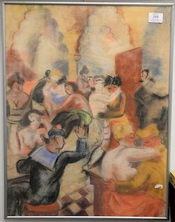 Andre Favory (1888-1937) 
pastel on paper 
Topless Amongst Sailors 
signed lower right: A. Favory 
23 1/2" x 17 3/4"
