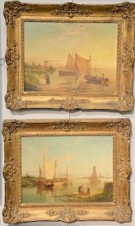 William Raymond Dommersen (1850-1972) 
pair of oil on canvas paintings 
On the Scheldt and 
Shiendan on the Scheldt 
both wit