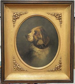 Jules Gelibert (1834-1916) 
oil on canvas 
Oval Dog Setter Portrait 
signed lower left: Jules Gelibert 
24" x 20"