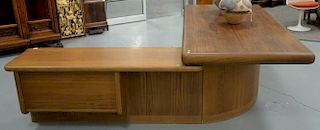 Scandinavian Dyrlund office desk with secretary arm having tambour roll door with drawers. 
top: 39" x 83" 
side arm: 20" x 5