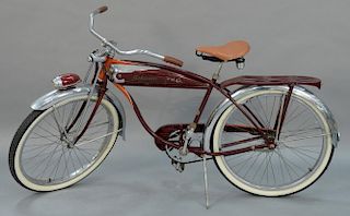 1950 Schwinn Red Panther men's straight bar tank vintage bicycle in good original condition with Delta Rocket Ray on front. 
