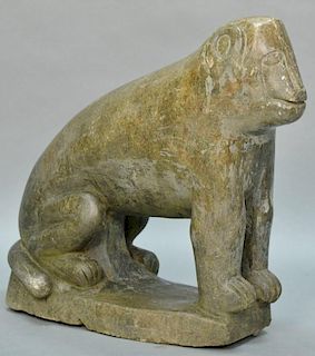 Granite carved animal, monkey. 
(surface scratches, chip on ear and on base) 
height 26 inches, length 30 inches