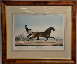 Nathaniel Currier  large folio hand colored lithograph  "'Mac' June 28th 1853 in a match with 'Tacony' Over the Union Course"