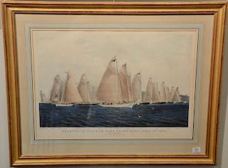 Nathaniel Currier hand colored lithograph  "Regatta of NY Yacht Club, June 1st 1854"