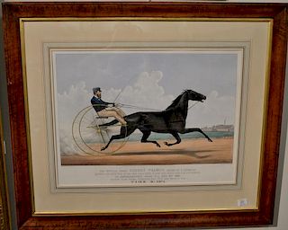 Currier & Ives  large folio hand colored lithograph  "The Trotting Horse George Palmer Driven By C. Champlin"  after J. Camer