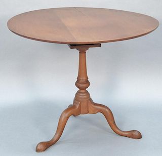 Cherry Chapin tea table having round top on birdcage set on turned shaft set on tripod base, attributed to Eliphalet Chapin, 