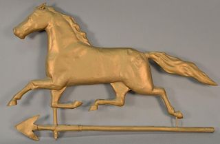 Trotting horse weathervane, repainted gold. 
length 29 1/2 inches