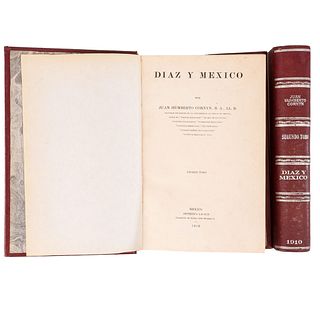 Cornyn, Juan Humberto. Díaz y México. México: Imprenta Lacaud, 1910. Tomos I - II. Piezas: 2.