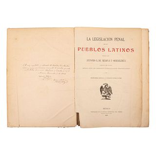 Medina y Ormaechea, Antonio A. de. La Legislación Penal de los Pueblos Latinos. México, 1899. 50 láminas plegadas.