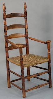 Ladderback great chair, four slat with mushroom arms.  (ended and restored)  height 48 inches, seat height 17 inches   Prove.