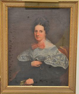 Portrait 
oil on canvas 
Woman with Pink Bow 
unsigned 
19th century 
36" x 28"