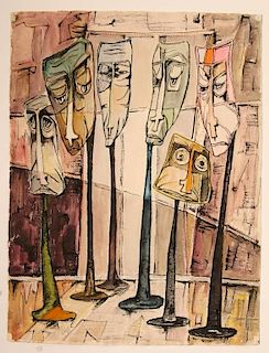EDWARD R. LEWIS (1914-1992) WATERCOLOR & INK ON PAPER