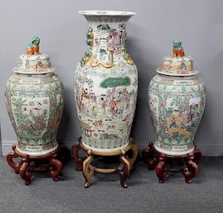 Lot of 3 Large Vintage Chinese Porcelain Lidded