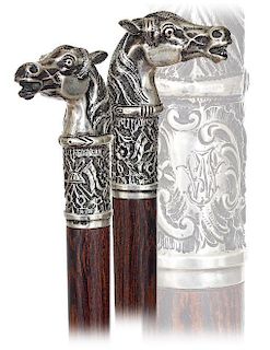 10. Silver Horse Head Cane -Ca. 1890 -Silver stallion’s head presented on a wider collar with a joining, integral and raise