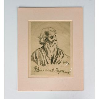 Original Etching on Paper, Rabindranath Tagore, Signed