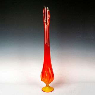 Vintage Tall Red Swung Art Glass Vase