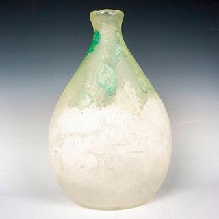 Gorgeous Large Light Green Textured Art Glass Vase, Signed