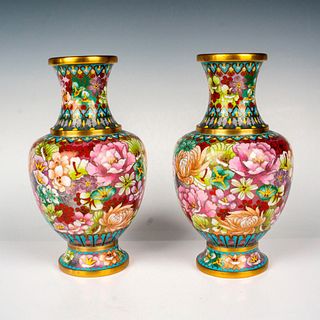 Pair of Chinese Cloisonne Floral Vases