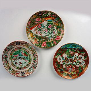 3pc Vintage Chinese Porcelain Gilded Hand Painted Plates