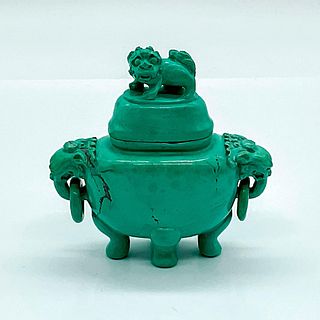 Antique Chinese Turquoise Censer with Lion Lid