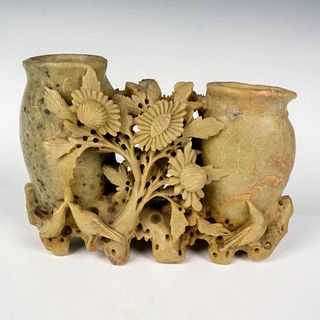 Chinese Soapstone Floral Double Vase