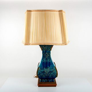 Vintage Asian Ceramic Cerulean-Blue Vase Lamp