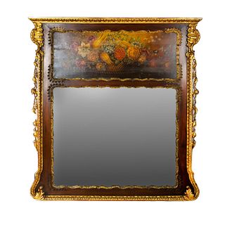 Antique French-Style Wooden Floral Trumeau Mirror