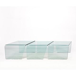 Three Pieces Modernist Honeycomb Cut Glass Coffee Table