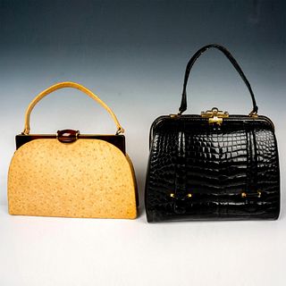 2pc Handbags, Black Alligator and Tan Ostrich