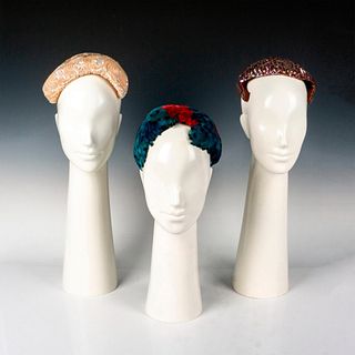 3pc Vintage Women's Dress Hats, Sequin and Feather