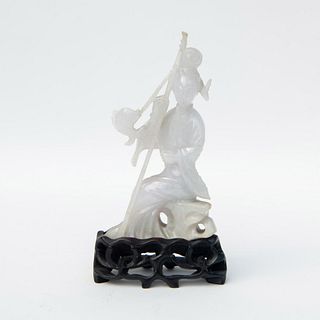 Antique Chinese White Jadeite Figurine of Guanyin Fishing