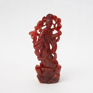 Antique Chinese Carnelian Agate Guanyin Sculpture