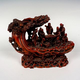 Vintage Chinese Red Resin Sculpture of the Eight Immortals
