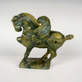 Vintage Chinese Spinach Jade Sculpture, Qianlima
