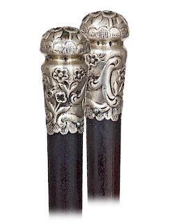 51. Early Silver Noble Man’s Cane -Ca. 1800 -Longer silver knob with a waisted, round and domed top and fringed bottom hand