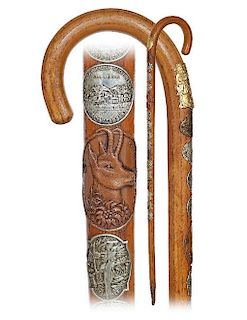 52. German Hiking Cane -1920 -The cane is fashioned of an oak branch with an integral crook handle and an iron ferrule and pr