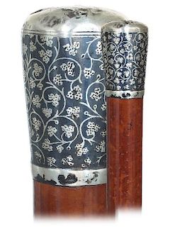 62. Tula Silver Day Cane -Ca. 1900 -Classic and well-proportioned Tula silver knob totally decorated in Tula technique with r