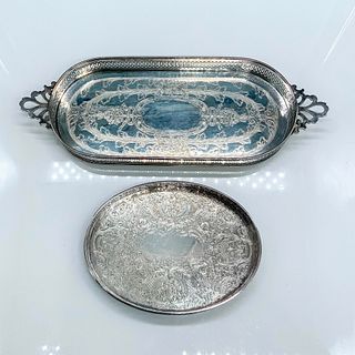 2pc Ornate Silver Plated Serving Tray and Shallow Dish
