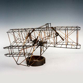 Vintage Metal Wire Biplane Model Sculpture