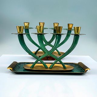 3pc Pal-Bell Judaica Menorahs and Tray