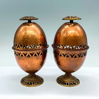 Pair of Copper and Brass Oppenheim Israeli Etrog Containers